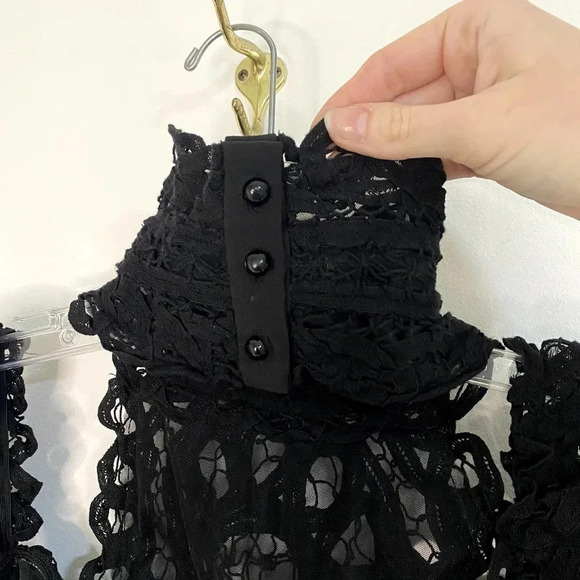 Asilio Black Love Lockdown Lace Flutter Sleeve Turtleneck Cocktail Dress - Picture 6 of 11